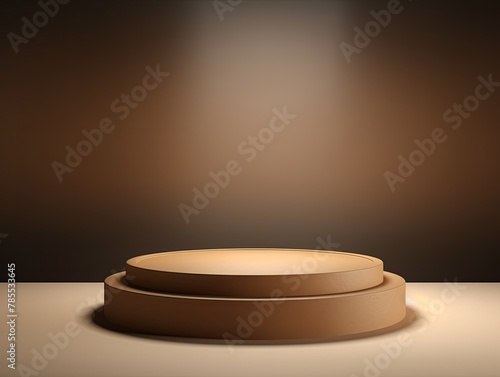 Tan podium background, platform for product presentation with empty space on dark studio wall vector illustration 3d rendering mockup