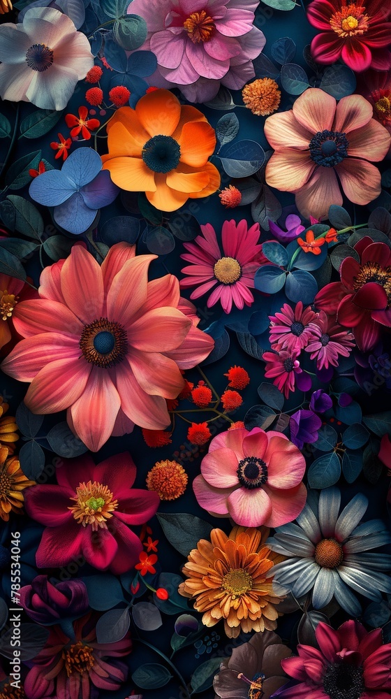 Vibrant flowers against black background Vibrant flowers against black background