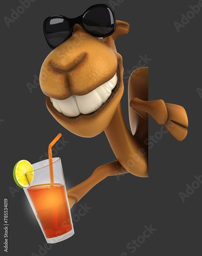 Fun 3D cartoon camel with a cocktail