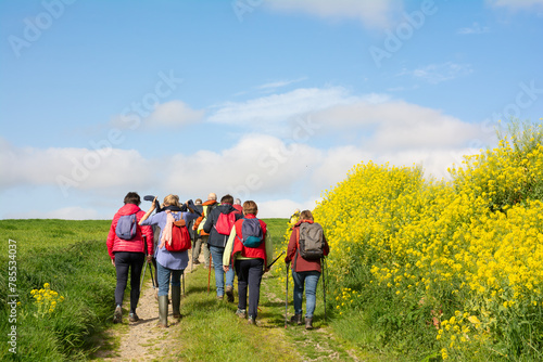 Groupe de randonneurs sur un sentier en Bretagne - France