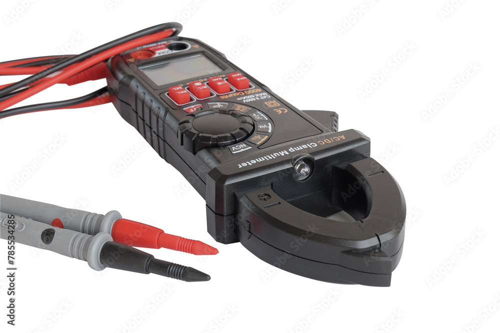 Black Digital clamp meter on white background. Black Digital clamp meter on white background.