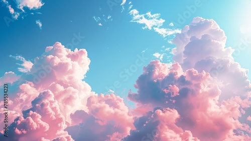 This modern illustration shows real pink clouds against a transparent blue sky background, with heavenly clouds during magic hour, summer sunset, and a fairytale skyline design.