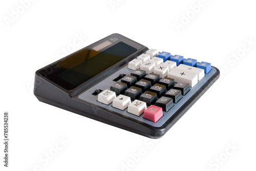 Digital calculator on the top view white background.