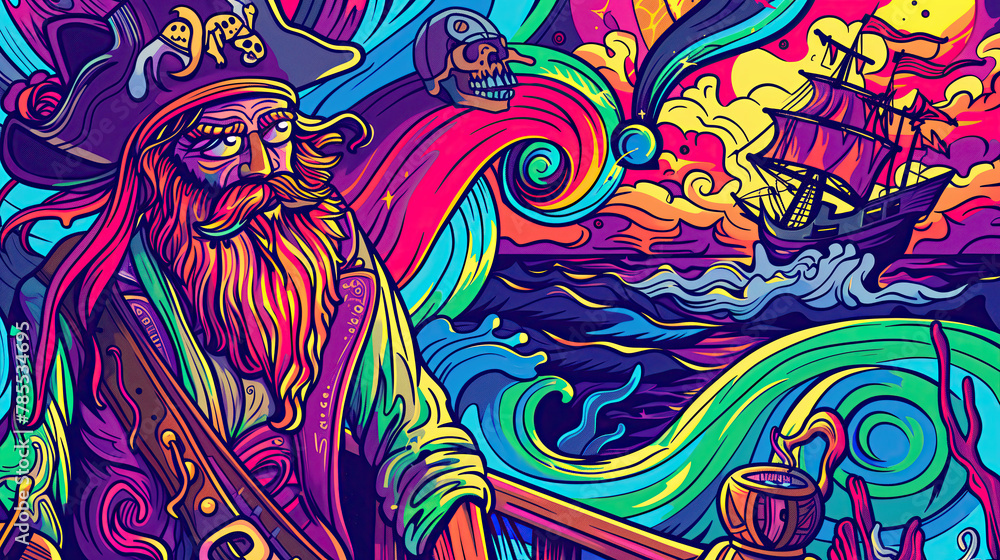 A psychedelic Pirate. Generative AI