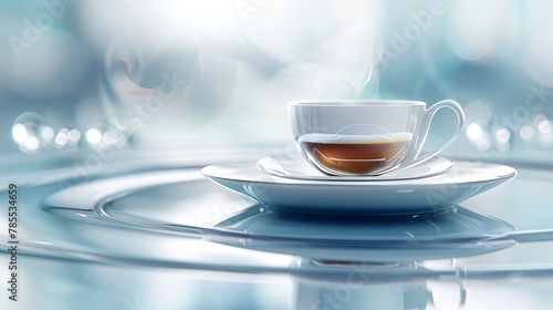  A cup of tea on a saucer atop a table