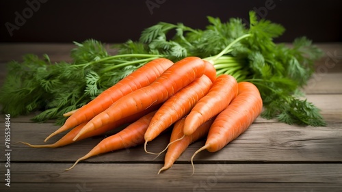 Fresh and sweet carrot on a grey wooden background