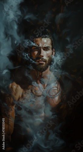 portrait of a man in the smoke - illustration - generative ai