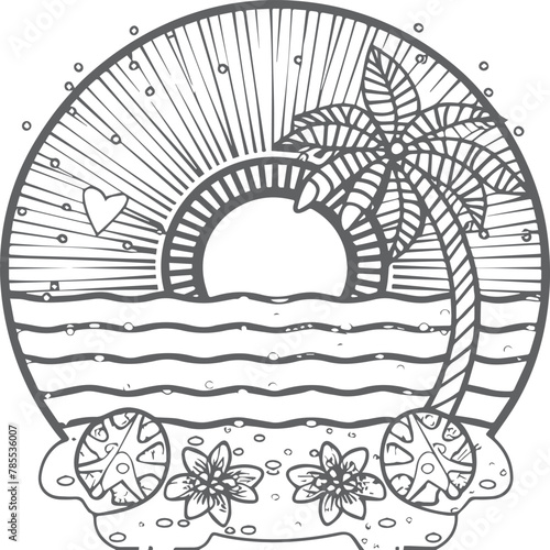 Summer coloring pages. Summer beach suitable for children's coloring page