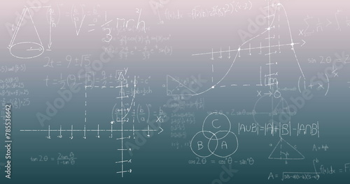 Image of mathematical equations and diagrams floating against green gradient background