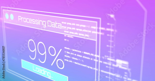 Image of interface with data processing against purple gradient background
