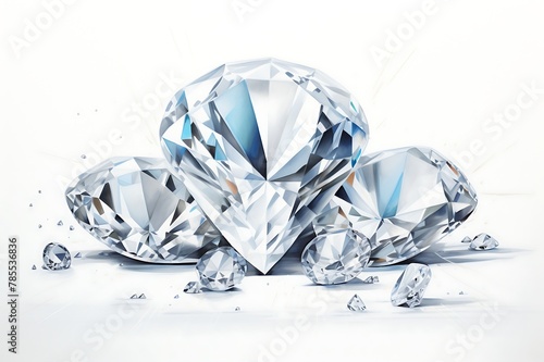 Gleaming diamonds alone on white