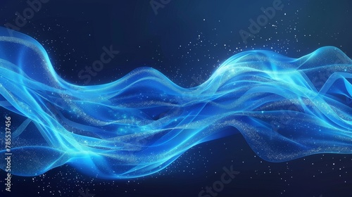 Animated blue wind air flow light effect. Cold fresh wave modern. Transparent ice puff stream with vacuum vortex trail.