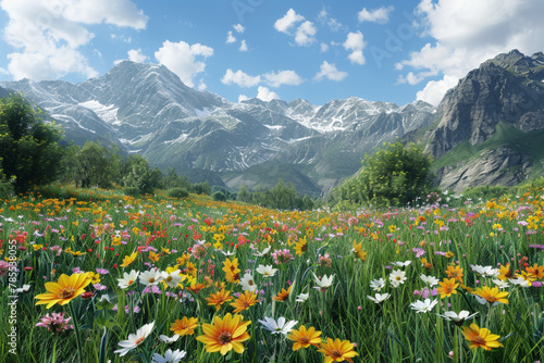 Fields of flowers in the mountains