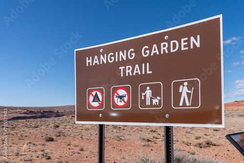 Sign for the Hanging Garden Trail in Page AZ