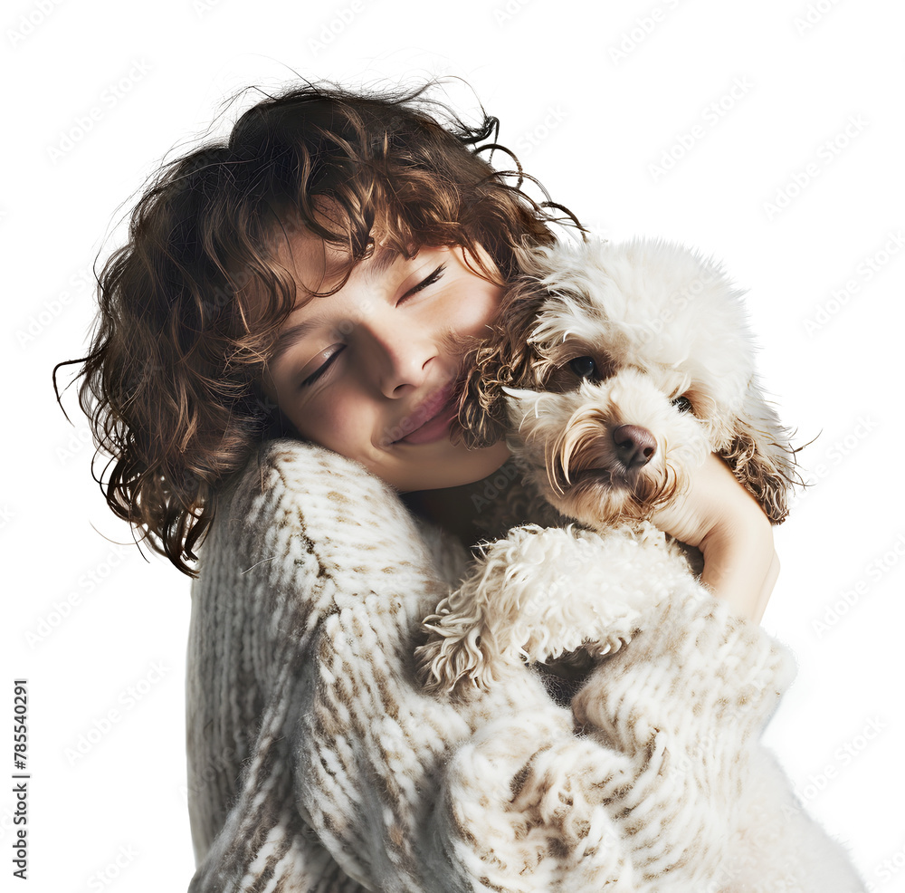 Woman hugging her loved Toy Poodle dog, isolated on transparent ...