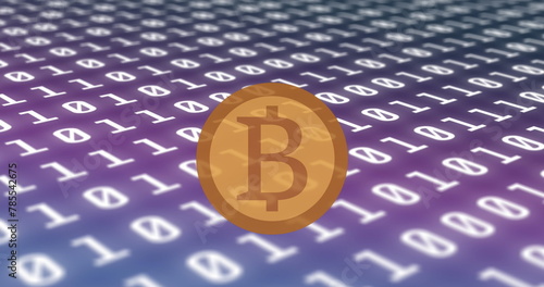 Image of bitcoin over binary coding