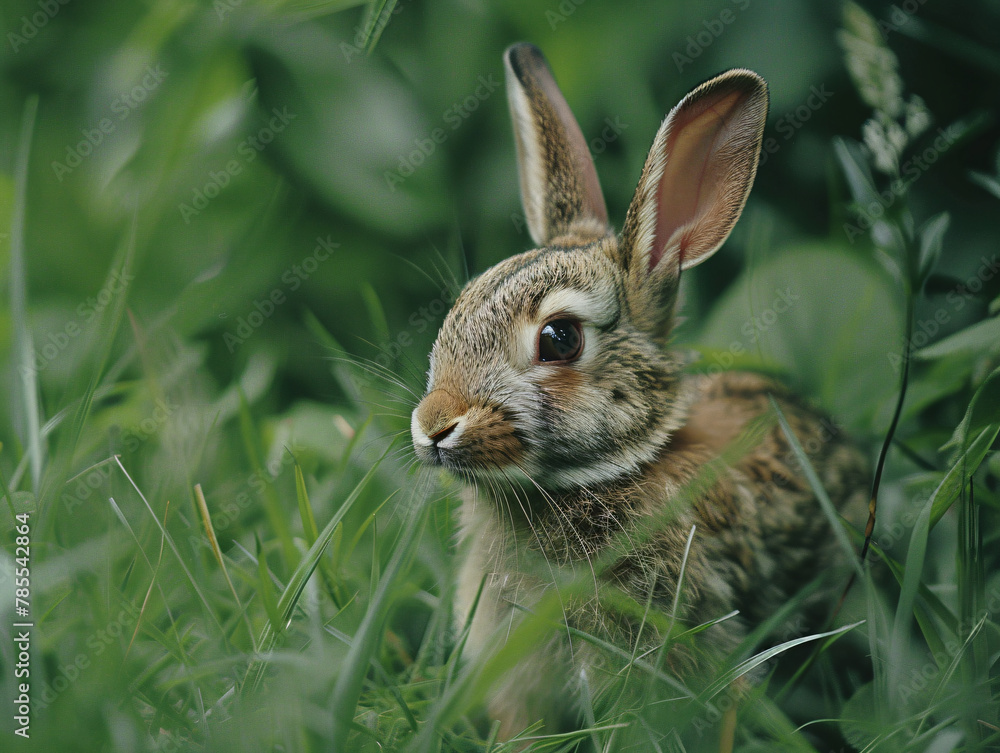 A rabbit is standing in the grass, looking at the camera A rabbit is standing in the grass, looking at the camera