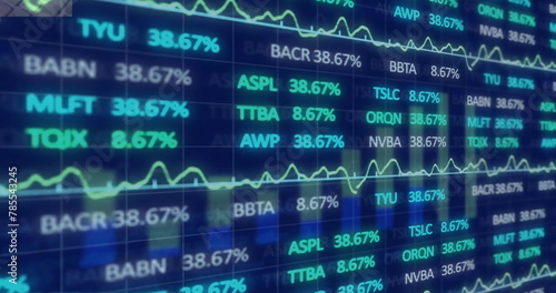 Image of diagrams and stock market over blue background