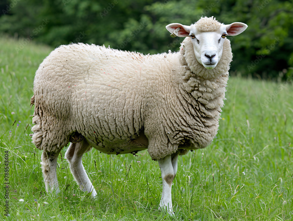 A sheep is standing in a grassy field A sheep is standing in a grassy field