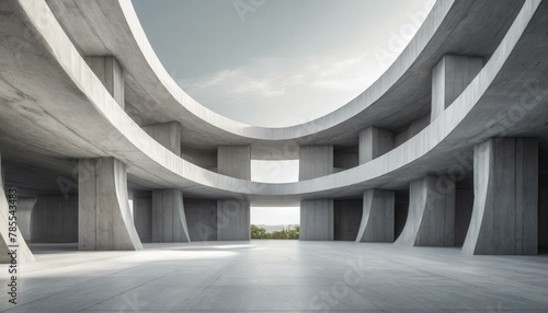 3D render of abstract futuristic modern architecture with an empty concrete floor