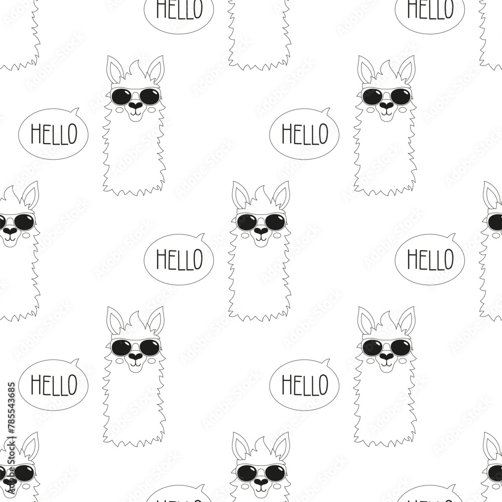 Naklejka premium outline pattern with cute llama