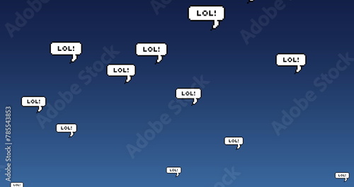 Digital image of lol text on multiple speech bubbles floating against blue background photo