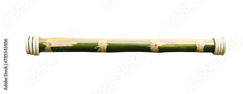 Bamboo log with white rope tied around on the end