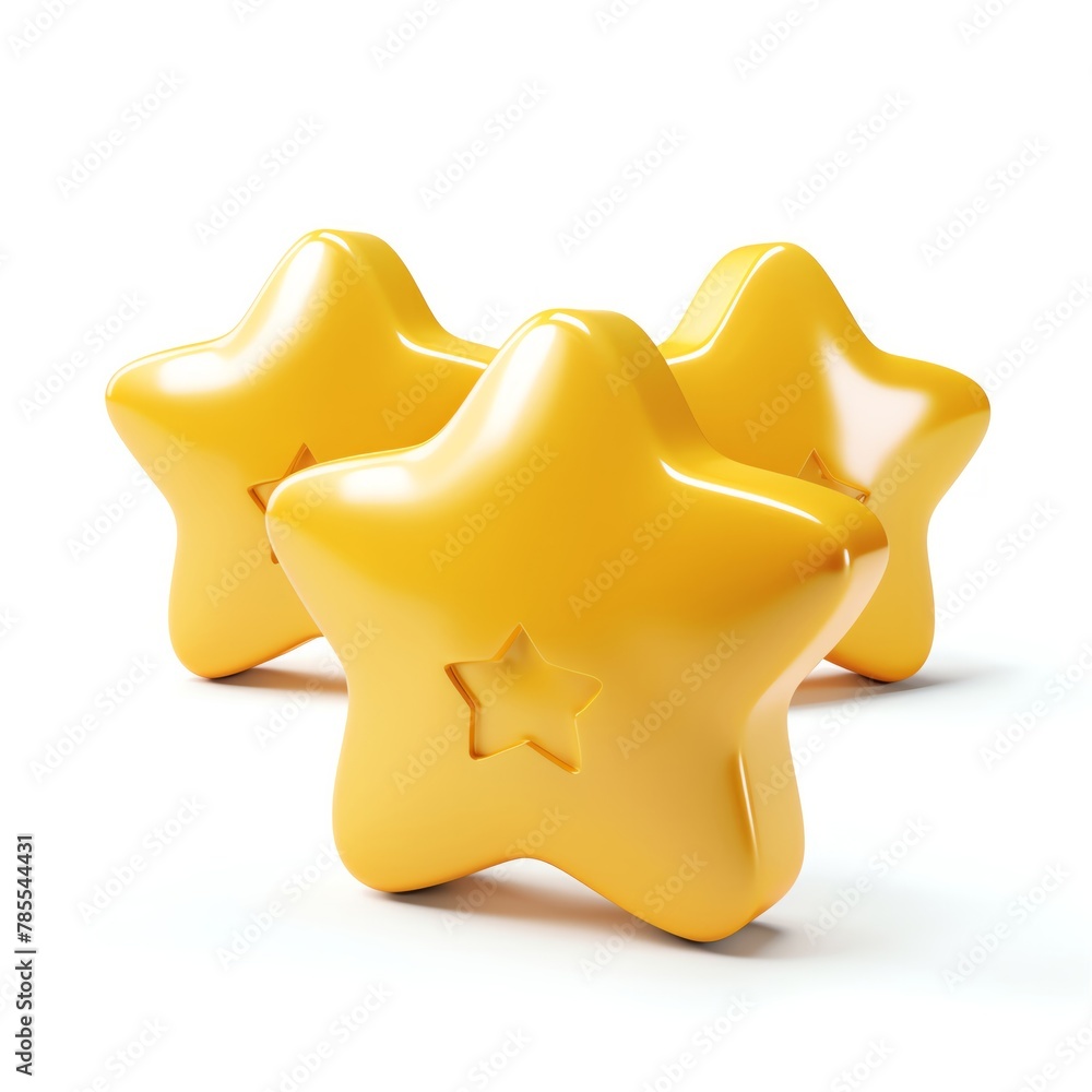 3D icon of a review stars display, crucial for customer feedback in e-commerce, realistic, isolated on white 3D icon of a review stars display, crucial for customer feedback in e-commerce, realistic, isolated on white