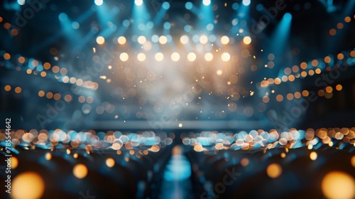 Blurred view of a concert hall with dim lighting, hazy atmosphere, and distant stage 02