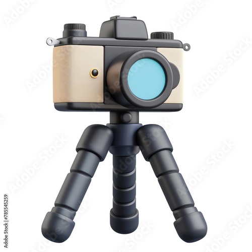 3D icon of a vlogging camera setup with a tripod, ready for content creation, isolated on white