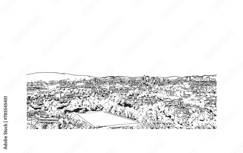 Fototapeta premium Print Building view with landmark of Santa Fe is the capital in New Mexico. Hand drawn sketch illustration in vector.