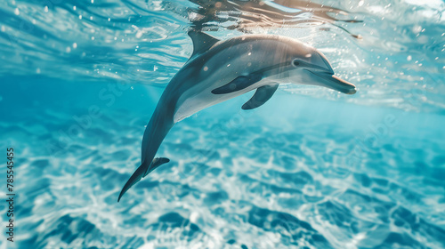 a jumping dolphin in pristine, crystal clear waters. photo