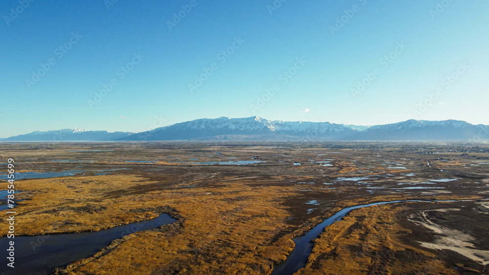 Aerial View of Spring Ogden Bay Wildlife Management Area Utah 

