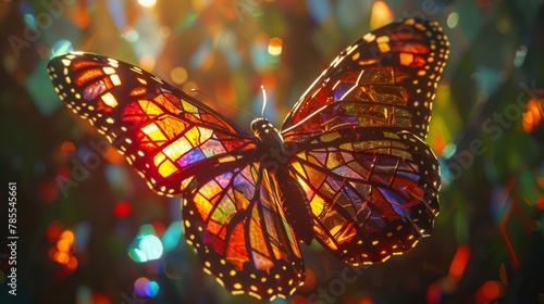 A stained glass butterfly with a glowing aura. © Sippung