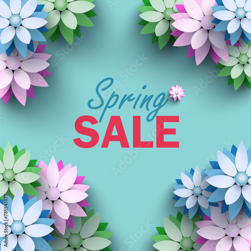 Spring sale papercut flowers vector graphic