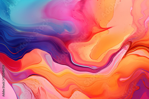 Swirling colors creates a dynamic abstract pattern. Rich purples, warm oranges, and cool blues meld together seamlessly, forming a mesmerizing fluid art composition that stimulates the imagination. photo