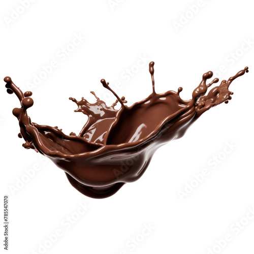 chocolate pouring down splashes melt explode in the air isolated on transparent background