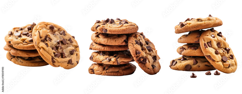Set of cookie shocolate chips stack isolated on transparent background Set of cookie shocolate chips stack isolated on transparent background
