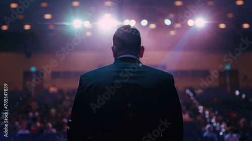 man speaking with another people on stage
