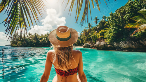 Portrait of happy people in amazing summer mood. Tropical travel, summer vacation background concept.