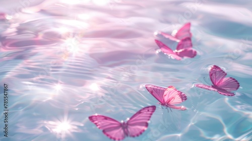 pink butterflies on shimmering white water © pector