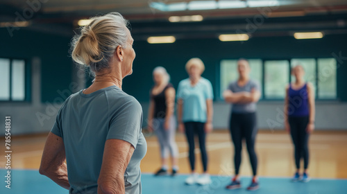 Active Senior Woman Leading a Healthy Lifestyle Exercise Class for Elderly People