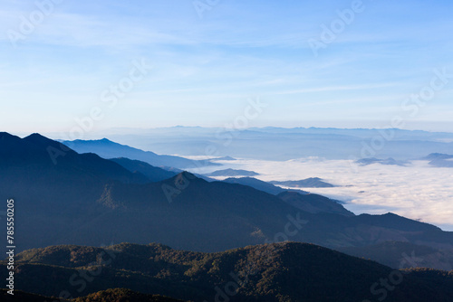 North Thailand mountain landscape. View from Doi Inthanon mountain. Mountains and cloud sea. Early morning and the sea of mist. © Eugene Ga