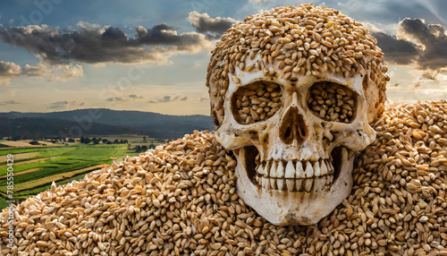 Skull, food, wheat, grain, deforestation, food insufficiency cereal, dry, food challenges, brown, seeds, raw, agriculture, crops food, ,skull in the desert, background, wallpaper photo