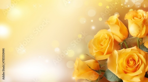 Fototapeta Naklejka Na Ścianę i Meble -  Yellow roses double exposure light frame greeting card template with copy space