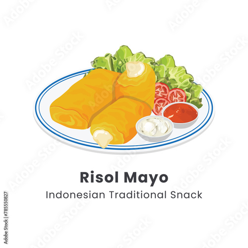 Hand drawn vector illustration of Risol Mayo traditional food from Indonesia
