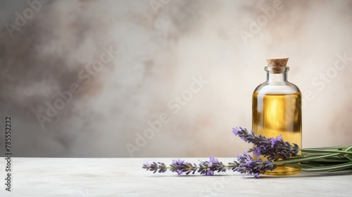 Fresh lavender essential oil bottle with free copy space for versatile and creative use