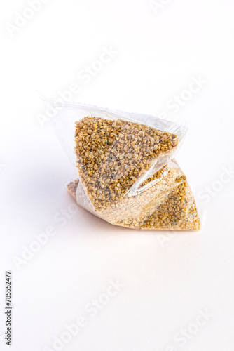 Dry food Daphnia for aquarium fish feed bag, package on White background