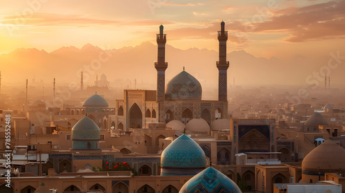 Aerial view of the city of Yazd at sunset. Iran photo