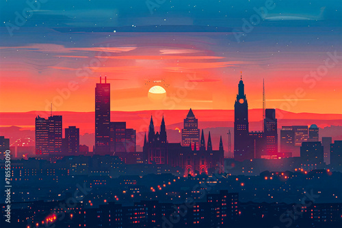 Manchester flat vector city skyline illustration photo